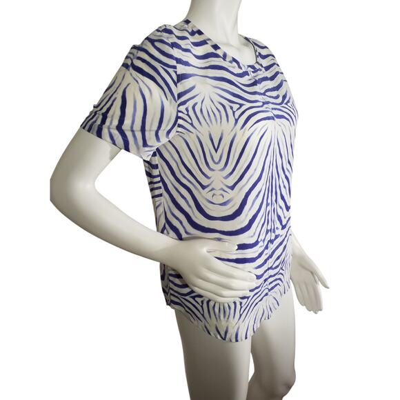 Equipment Femme Womens Size Small 100% Silk Top Blue Animal Print Pull Over - Picture 2 of 7